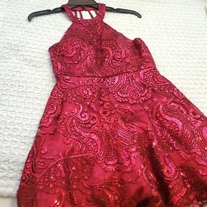 SEQUIN HEARTS RED Glitter LACE  DRESS
